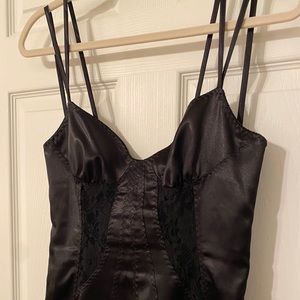 D&G Dolce and Gabbana Black Satin Lace Mini Dress